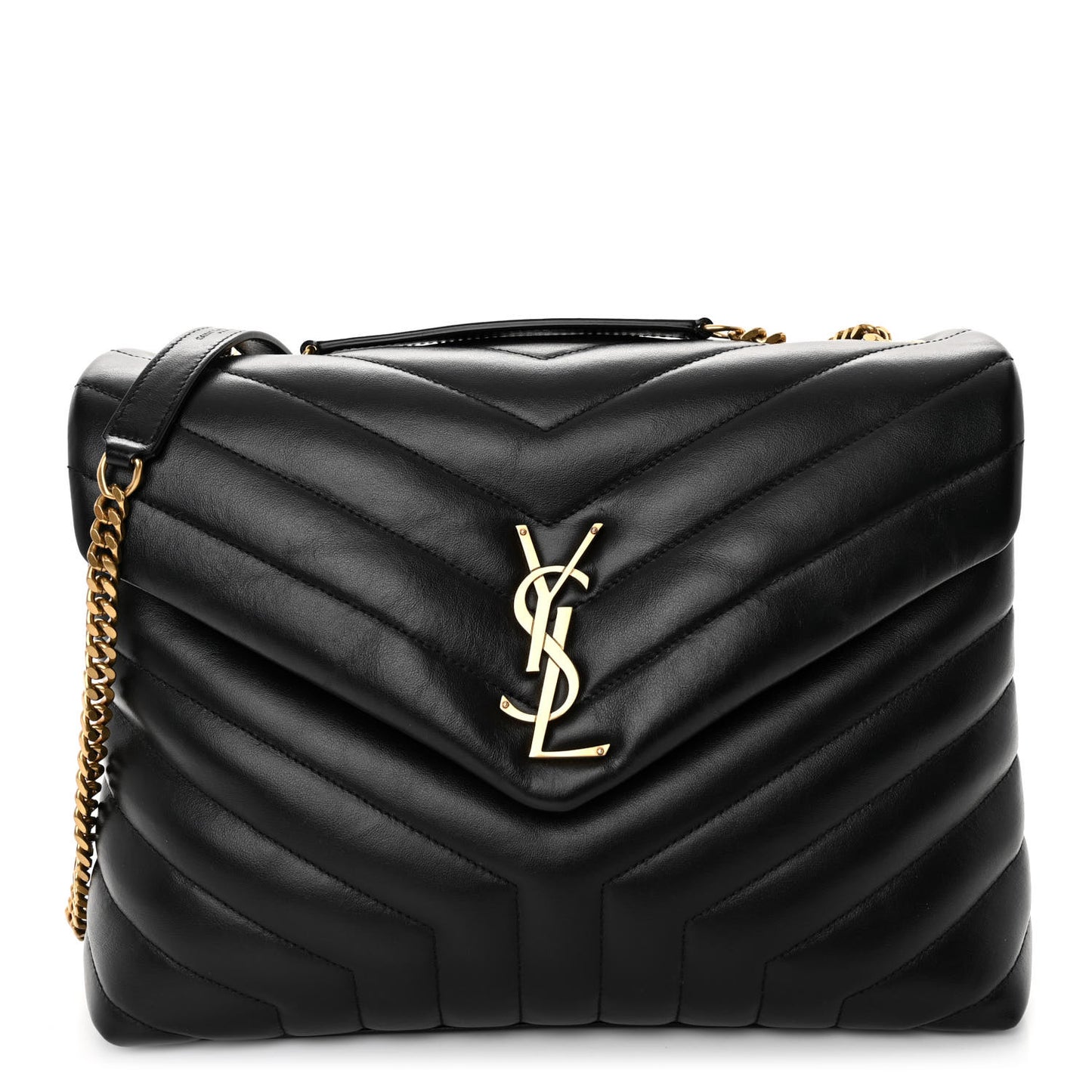 Calfskin Y Quilted Monogram Medium Loulou Chain Satchel Black