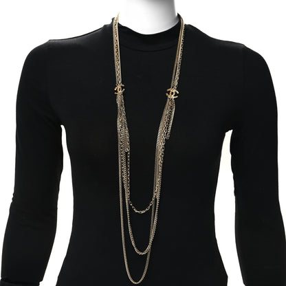 Chanel Baguette Crystal Gripoix Poured Glass CC Multi Strand Chain Necklace Light Gold 2 of 5