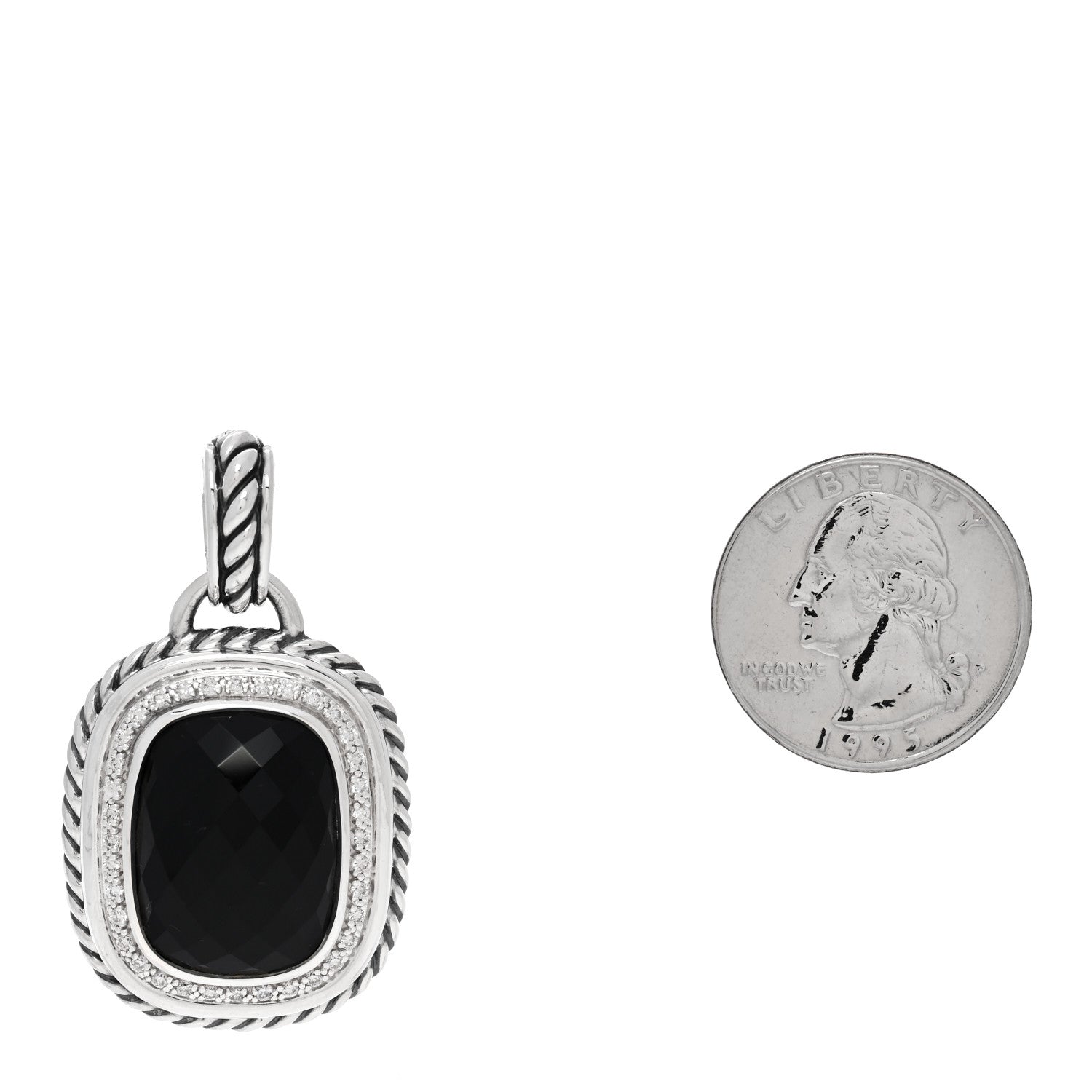 David Yurman Sterling Silver Diamond Black Onyx 20mm Albion Pendant 2 of 3
