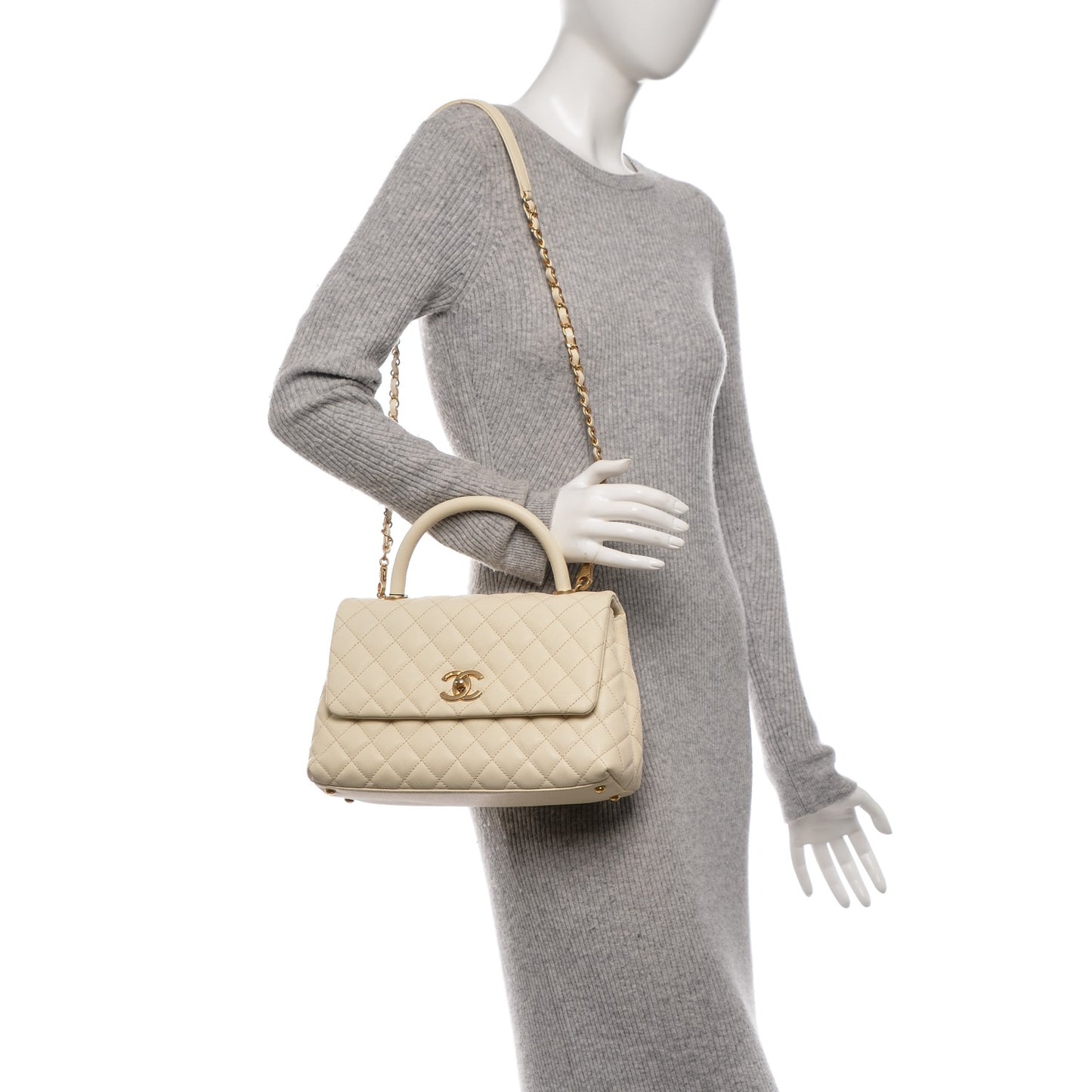 Caviar Quilted Small Coco Handle Flap White