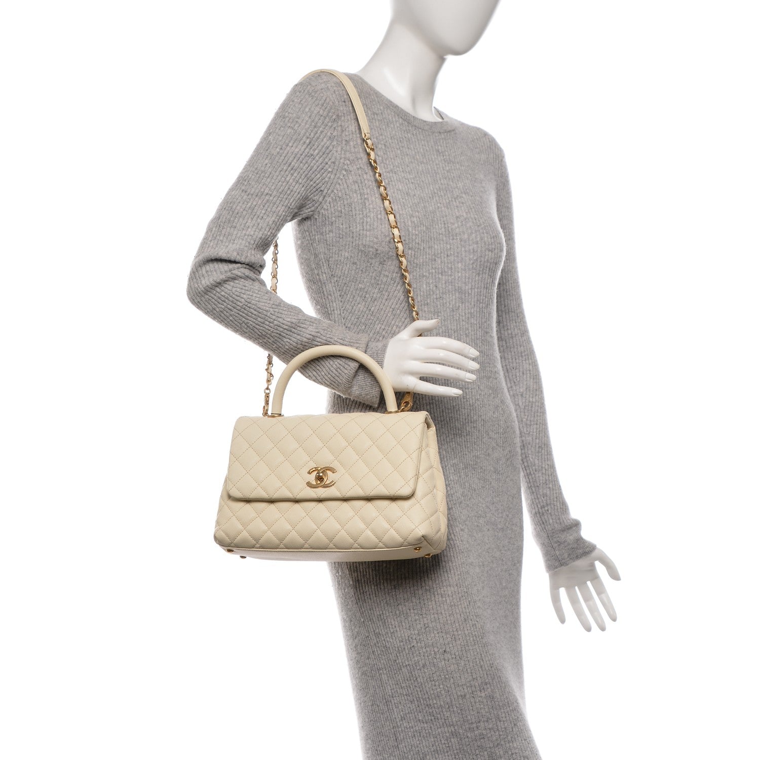 Chanel Caviar Quilted Small Coco Handle Flap White 2 of 9