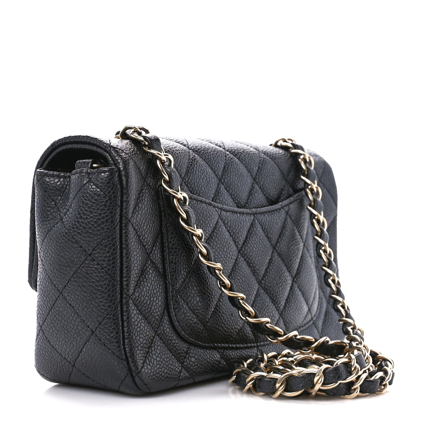 Iridescent Caviar Quilted Mini Rectangular Flap Charcoal