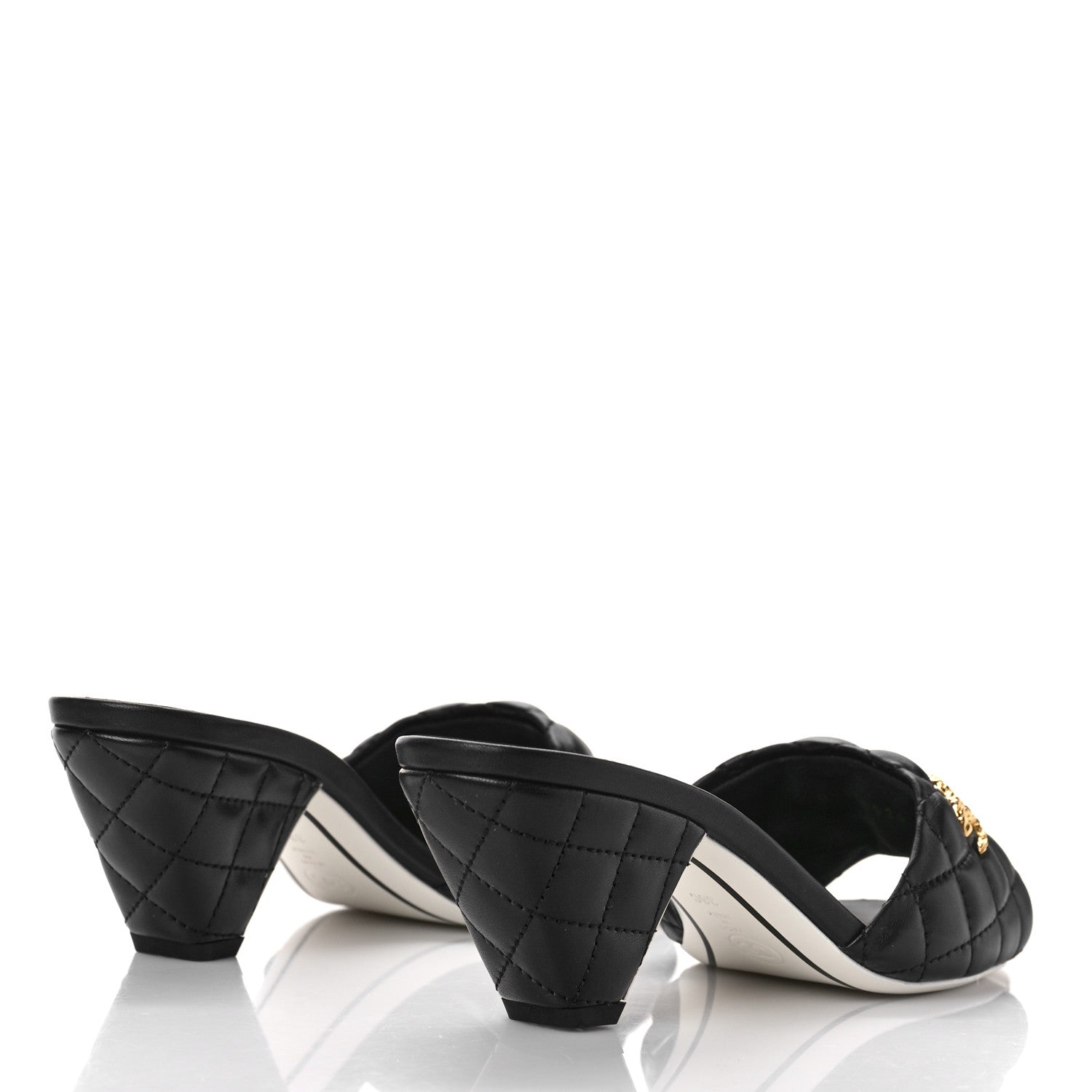 Chanel Lambskin Quilted Textured CC Mules 38 Black 3 of 10