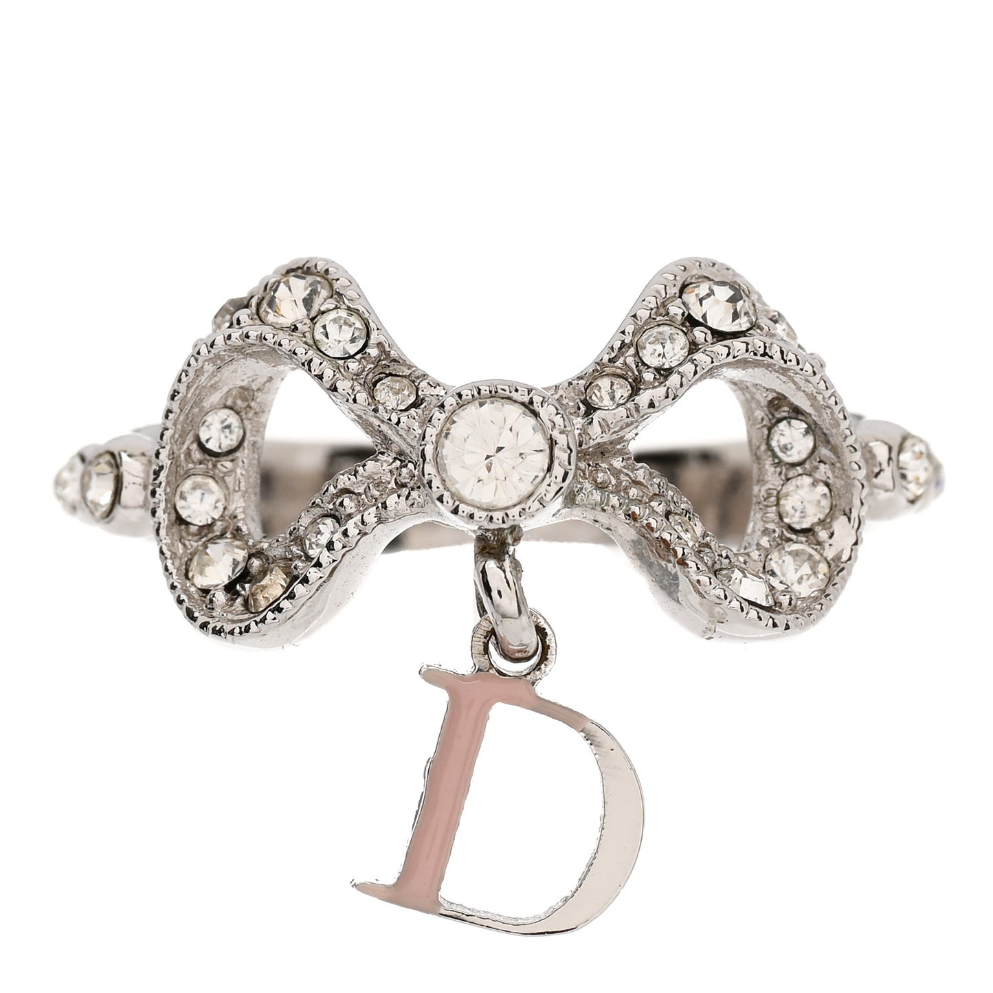 Metal Enamel Crystal Bow D Ring 52 6 Silver