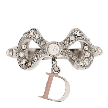 Christian Dior Metal Enamel Crystal Bow D Ring 52 6 Silver 1 of 5