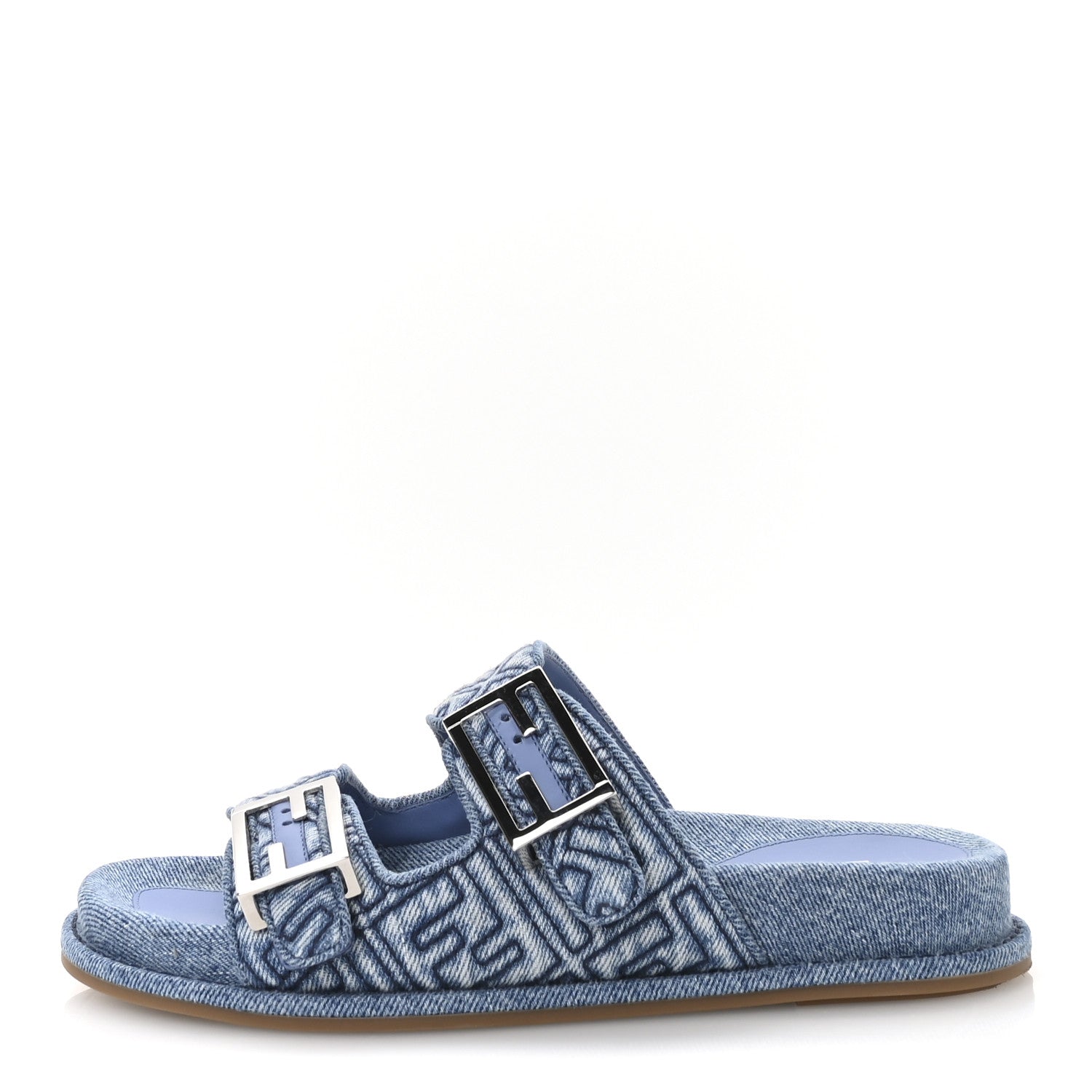 Fendi Denim FF Quilted Fendi Feel Buckled Slide Sandals 37 Blue 1 of 9