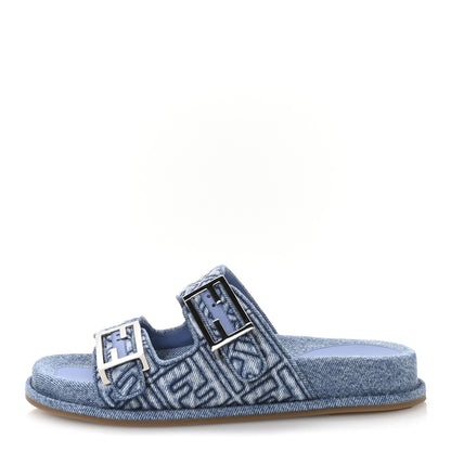 Fendi Denim FF Quilted Fendi Feel Buckled Slide Sandals 37 Blue 1 of 9