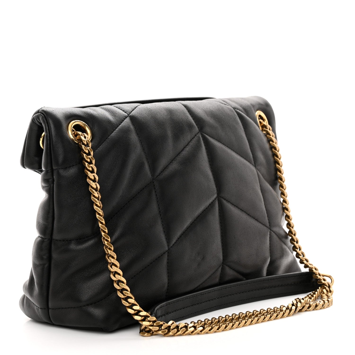 Saint Laurent Lambskin Quilted Small Loulou Puffer Monogram Chain Satchel Black 3 of 11