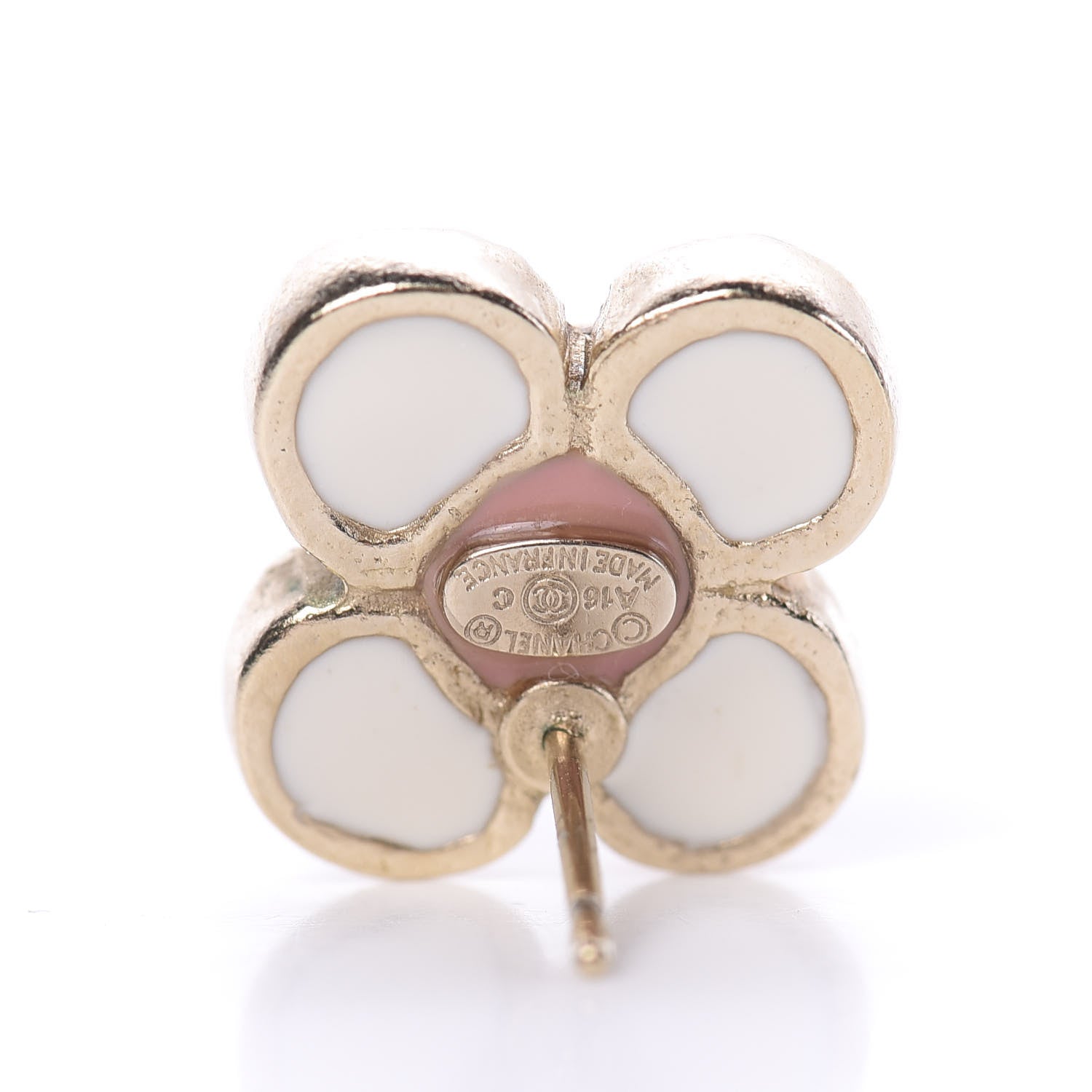 Chanel Enamel Flower CC Earrings Beige Pink 4 of 5