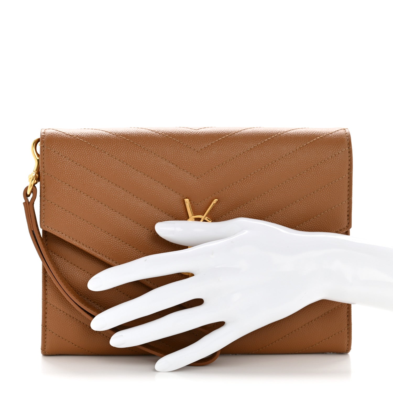 Saint Laurent Grain De Poudre Matelasse Chevron Monogram Envelope Clutch Natural Dark 2 of 12