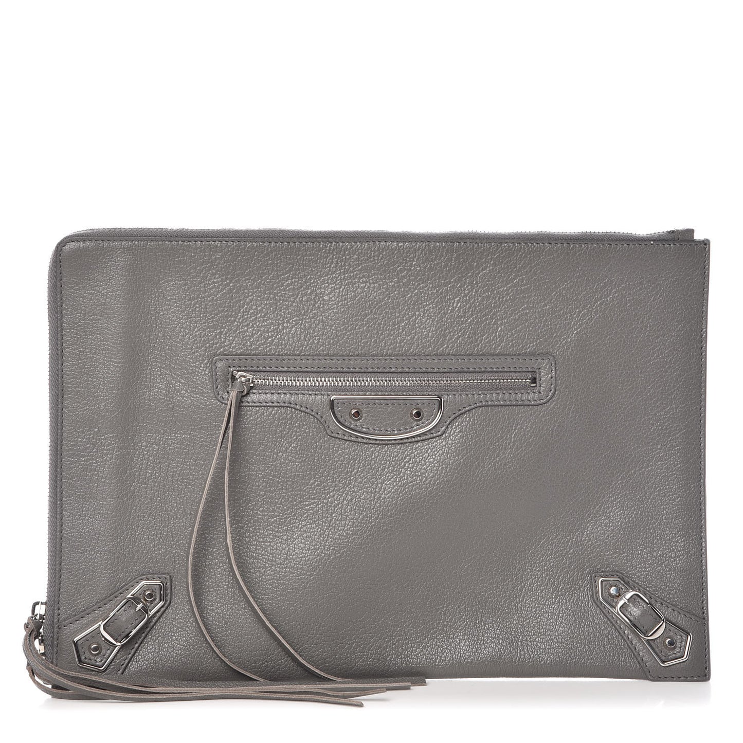 Chevre Silver Metallic Edge Hardware Pouch Gris Acier