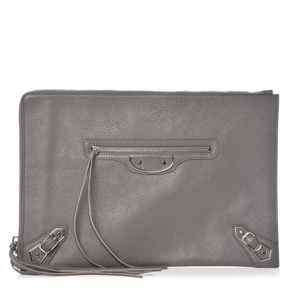 Balenciaga Chevre Silver Metallic Edge Hardware Pouch Gris Acier 1 of 7