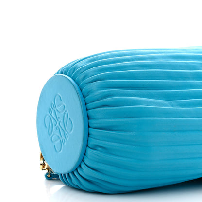 Loewe Lambskin Pleated Bracelet Pouch Shoulder Bag Turquoise 9 of 11