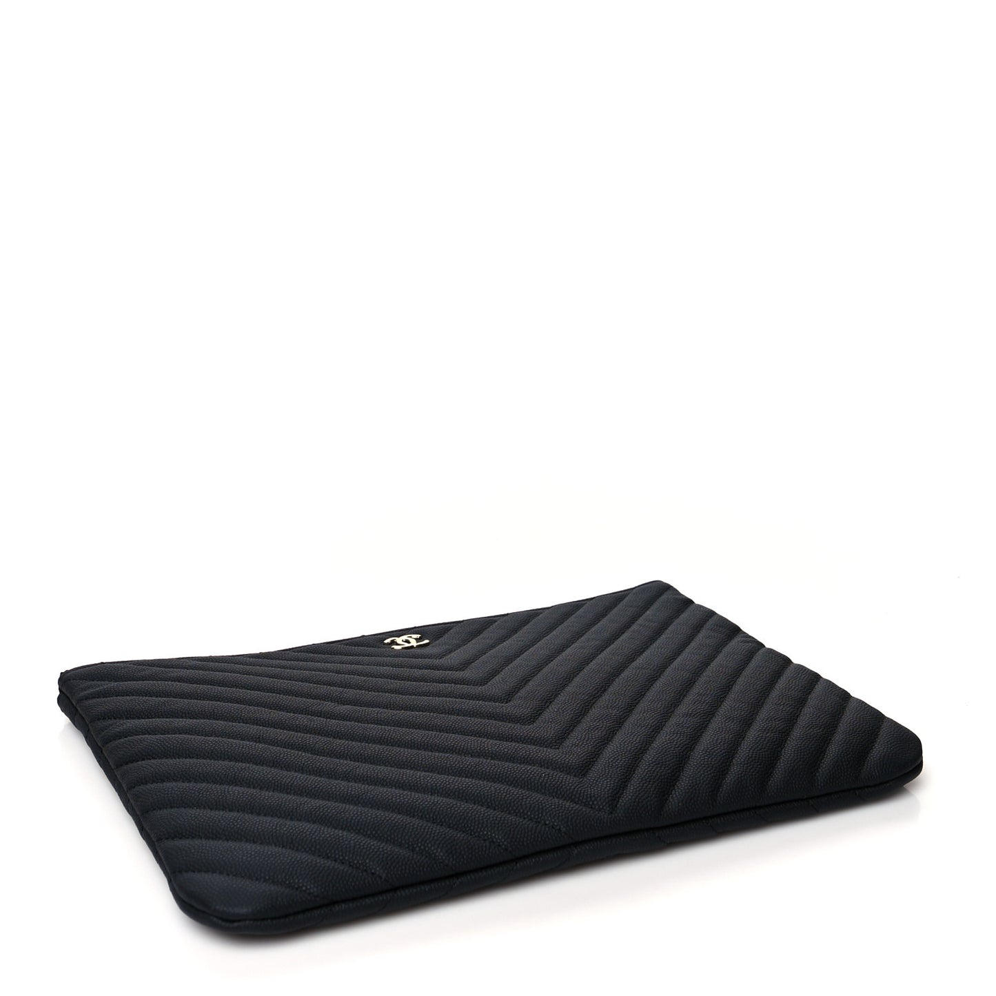 Caviar Chevron Quilted Medium Cosmetic Case Black