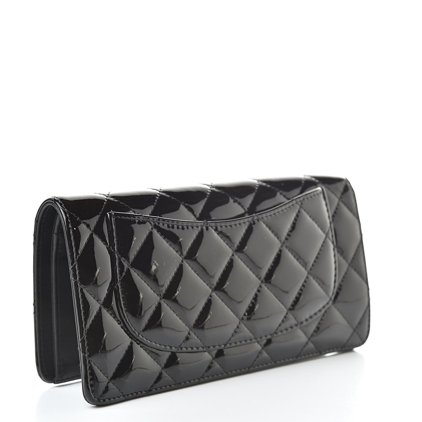 Patent Calfskin Quilted Yen Wallet Black