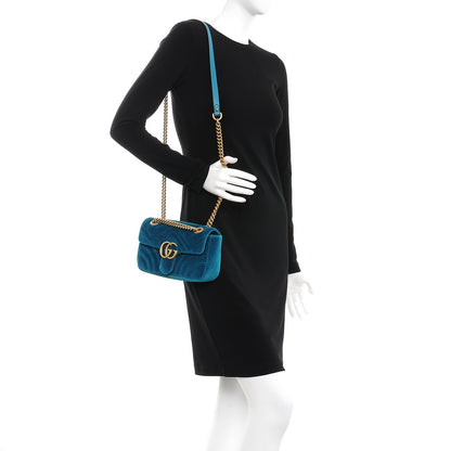 Gucci Velvet Matelasse Mini GG Marmont Shoulder Bag Pavone Cyan 2 of 7