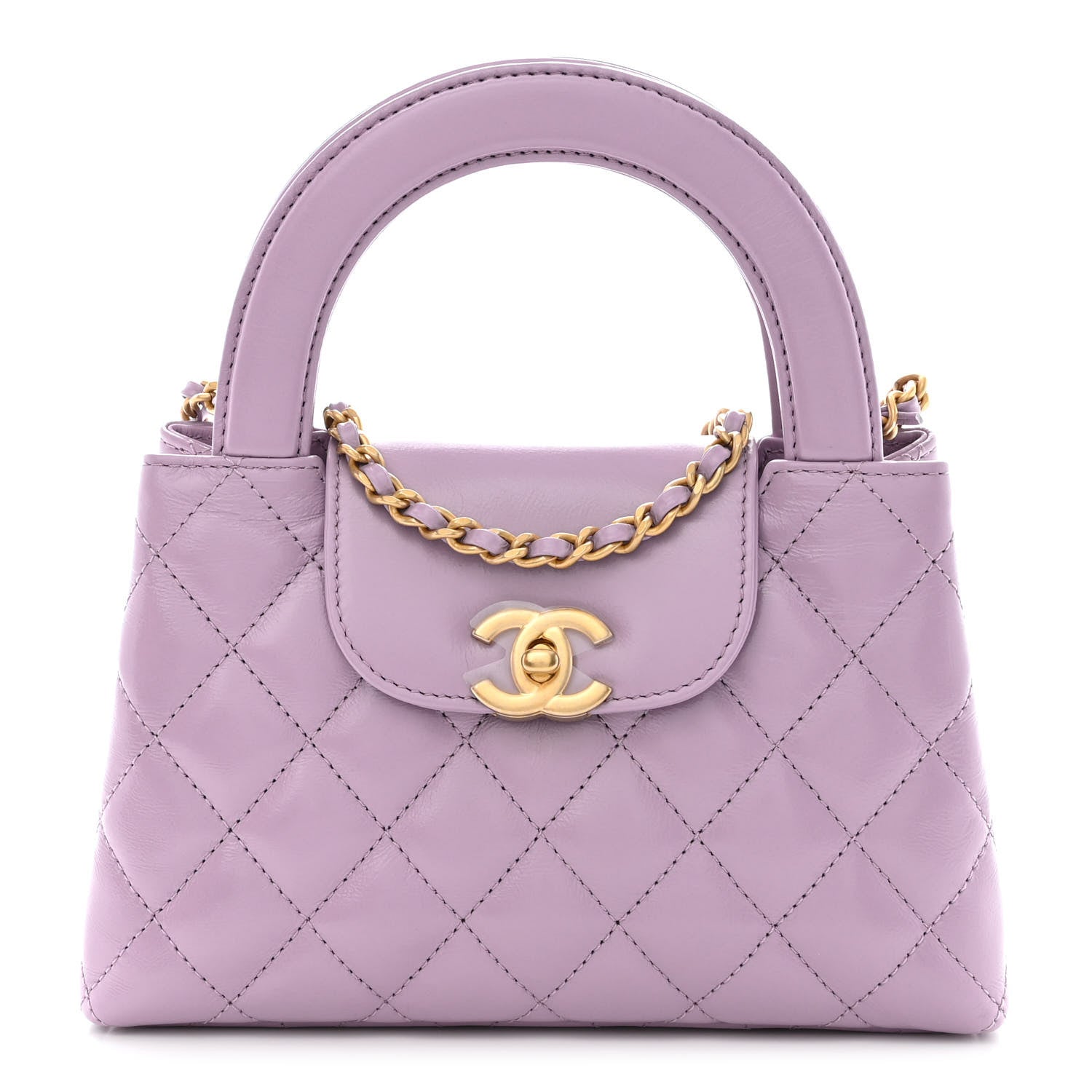 Chanel Shiny Aged Calfskin Quilted Nano Kelly Shopper Lilac 1 of 11