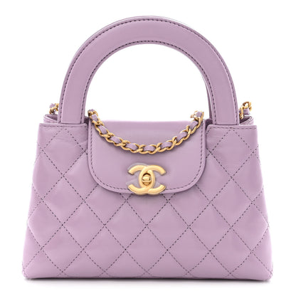 Chanel Shiny Aged Calfskin Quilted Nano Kelly Shopper Lilac 1 of 11