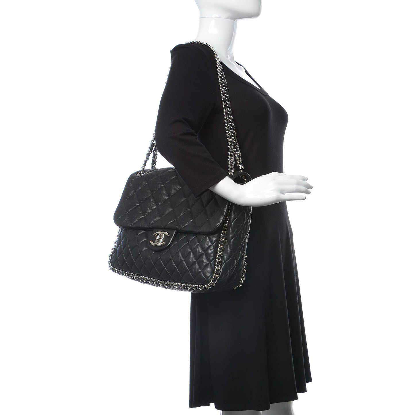 Washed Lambskin Quilted Maxi Chain Around Flap Black