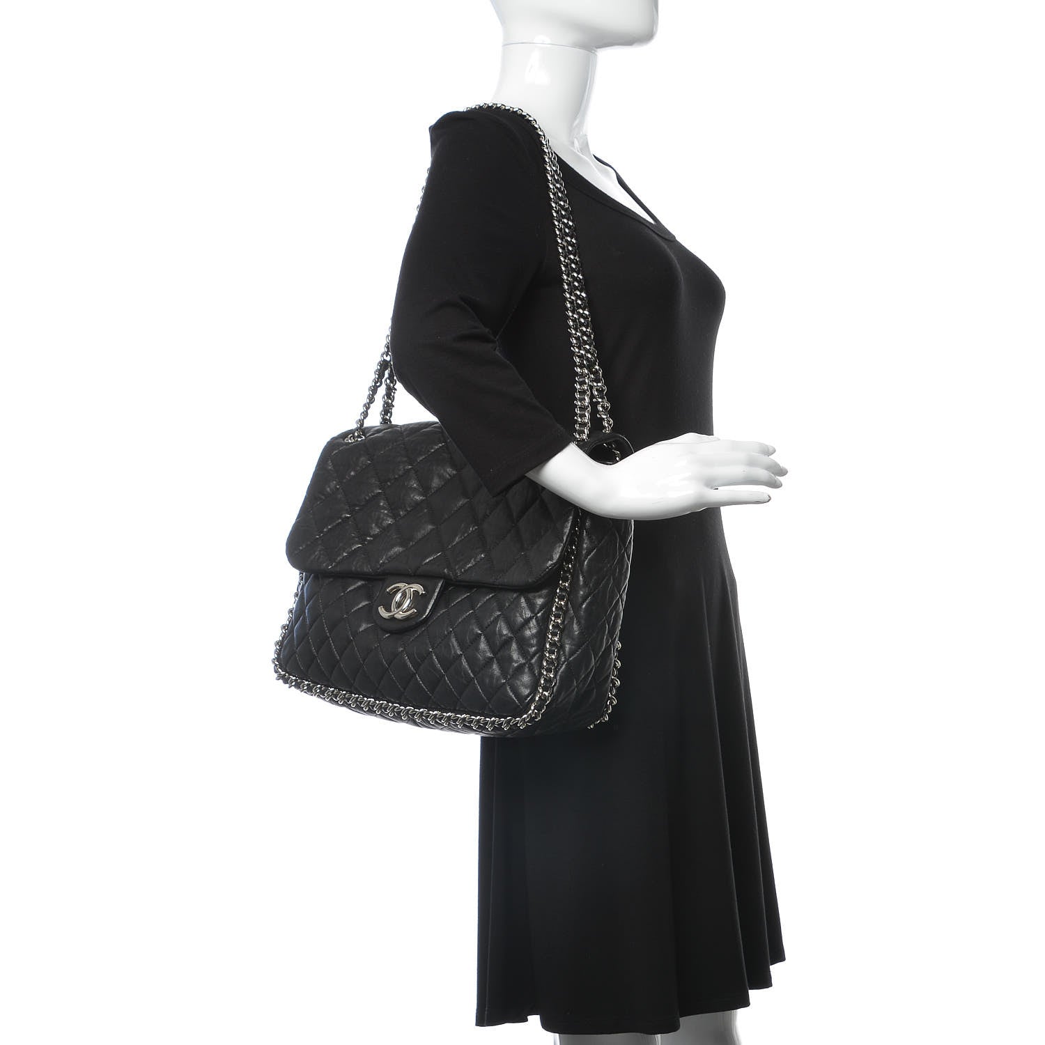 Chanel Washed Lambskin Quilted Maxi Chain Around Flap Black 2 of 9