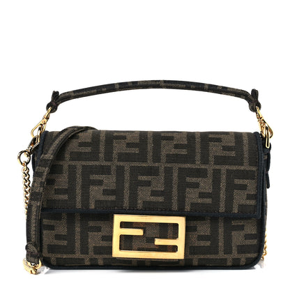 Fendi Fabric Jacquard FF 1974 Mini Baguette Tobacco Moro Black 1 of 12