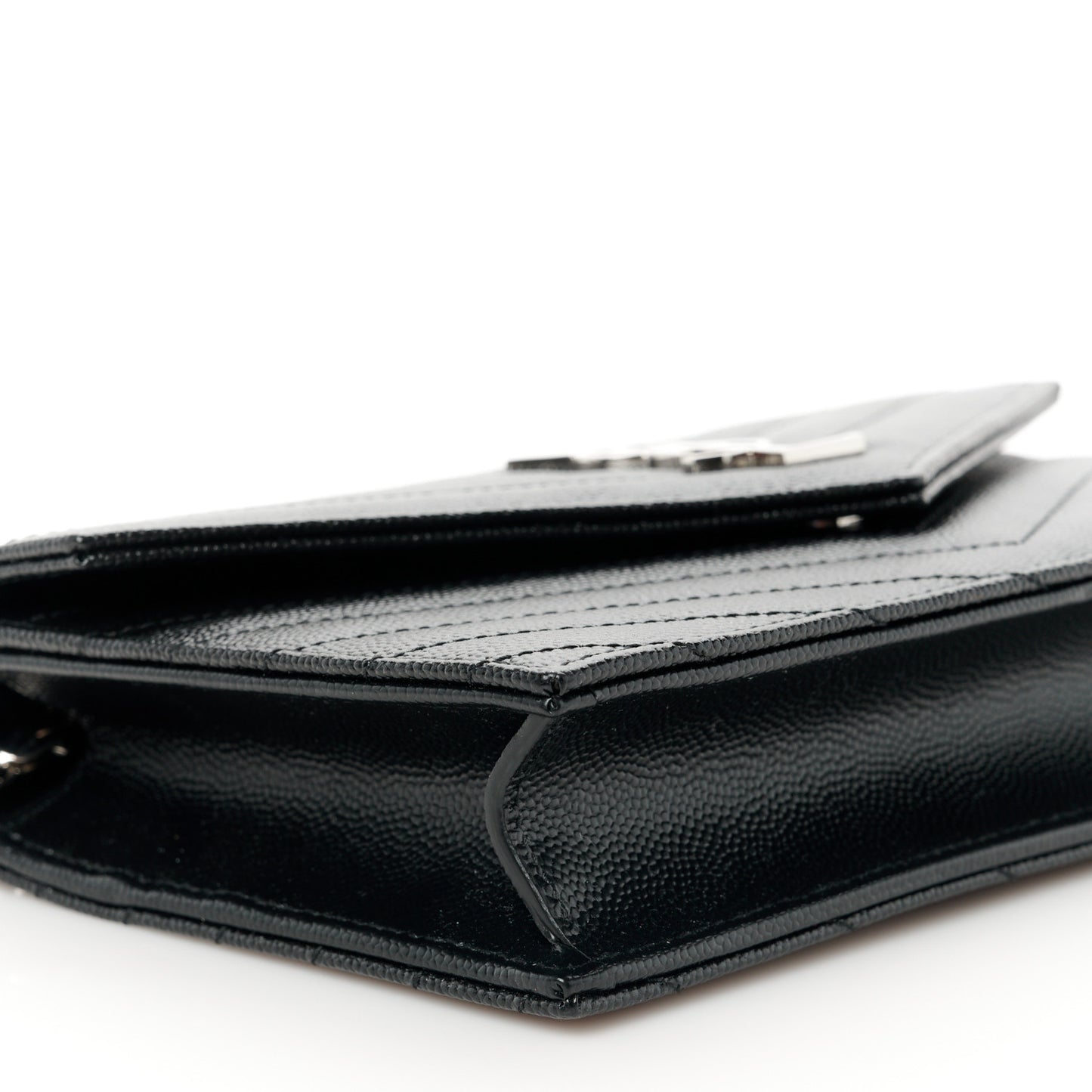 Grain De Poudre Matelasse Chevron Monogram Envelope Chain Wallet Black