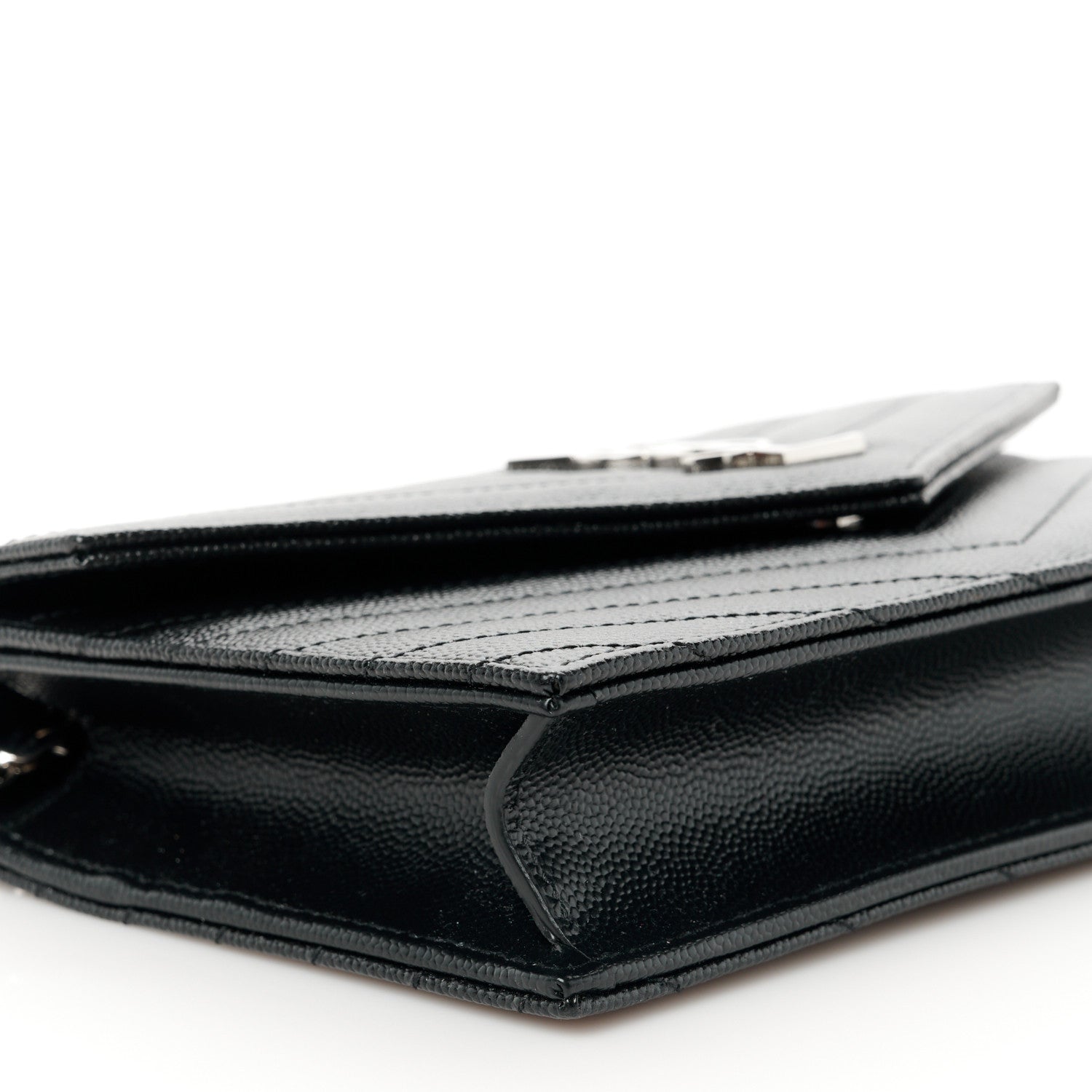Saint Laurent Grain De Poudre Matelasse Chevron Monogram Envelope Chain Wallet Black 9 of 10