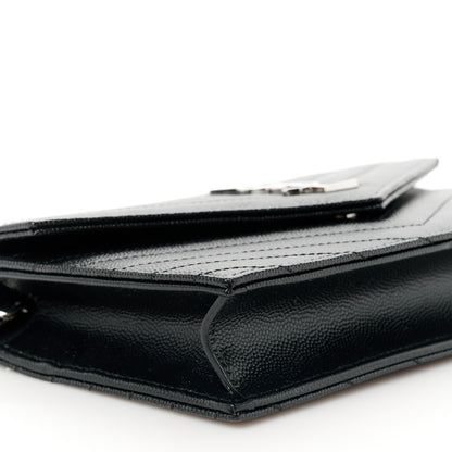 Saint Laurent Grain De Poudre Matelasse Chevron Monogram Envelope Chain Wallet Black 9 of 10
