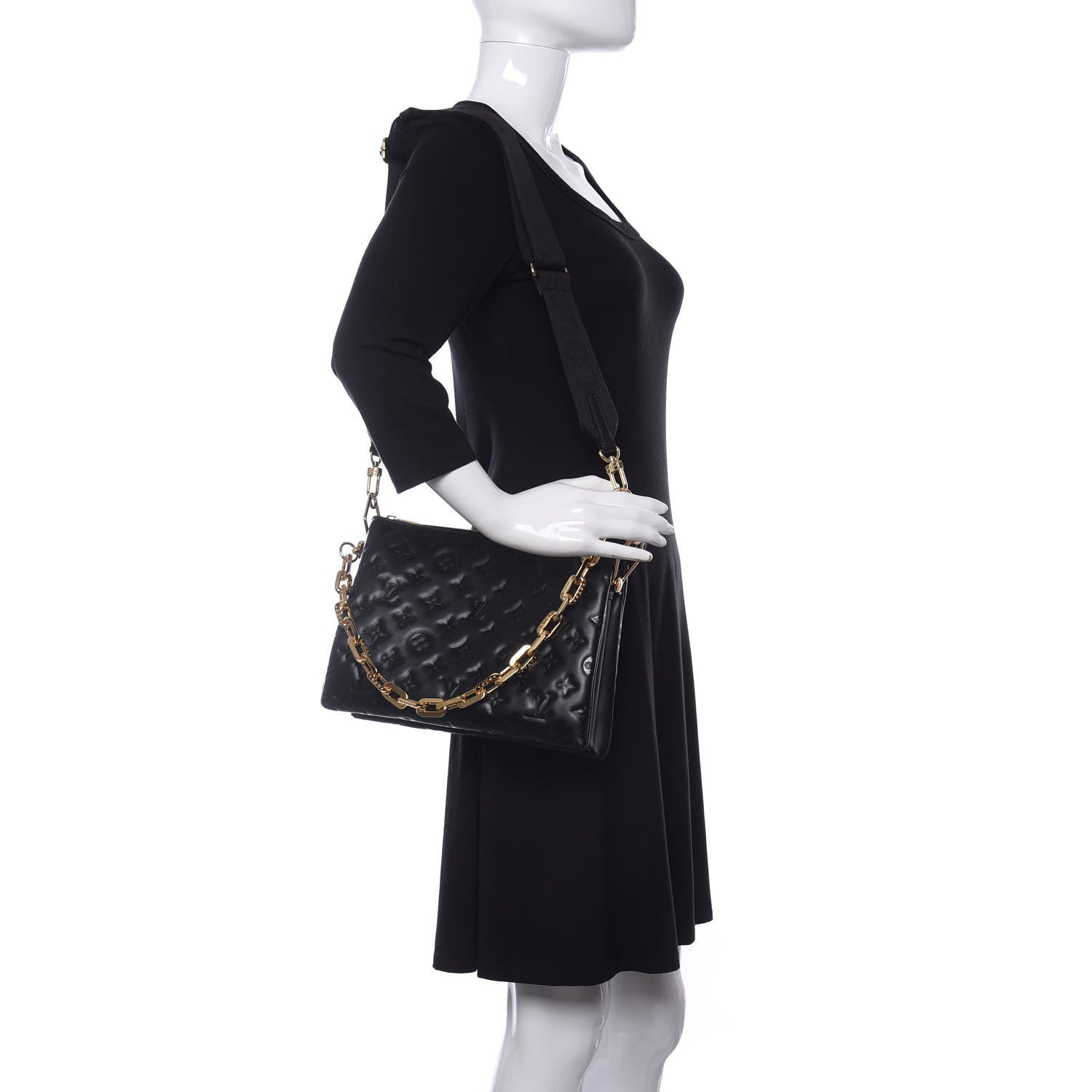 Louis Vuitton Lambskin Embossed Monogram Coussin PM Black 2 of 11