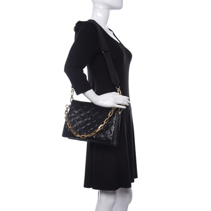 Louis Vuitton Lambskin Embossed Monogram Coussin PM Black 2 of 11