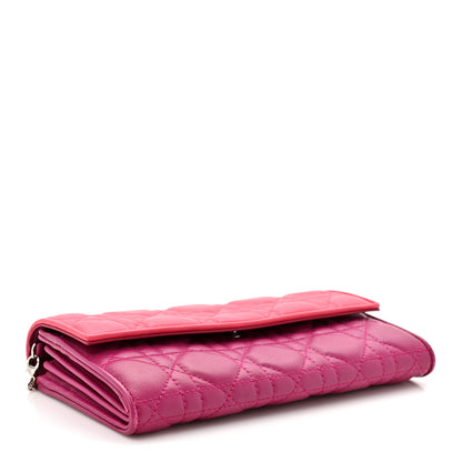 Christian Dior Lambskin Cannage Bi-Color Lady Dior Rendezvous Wallet On Chain Toxic Purple Pink 4 of 13