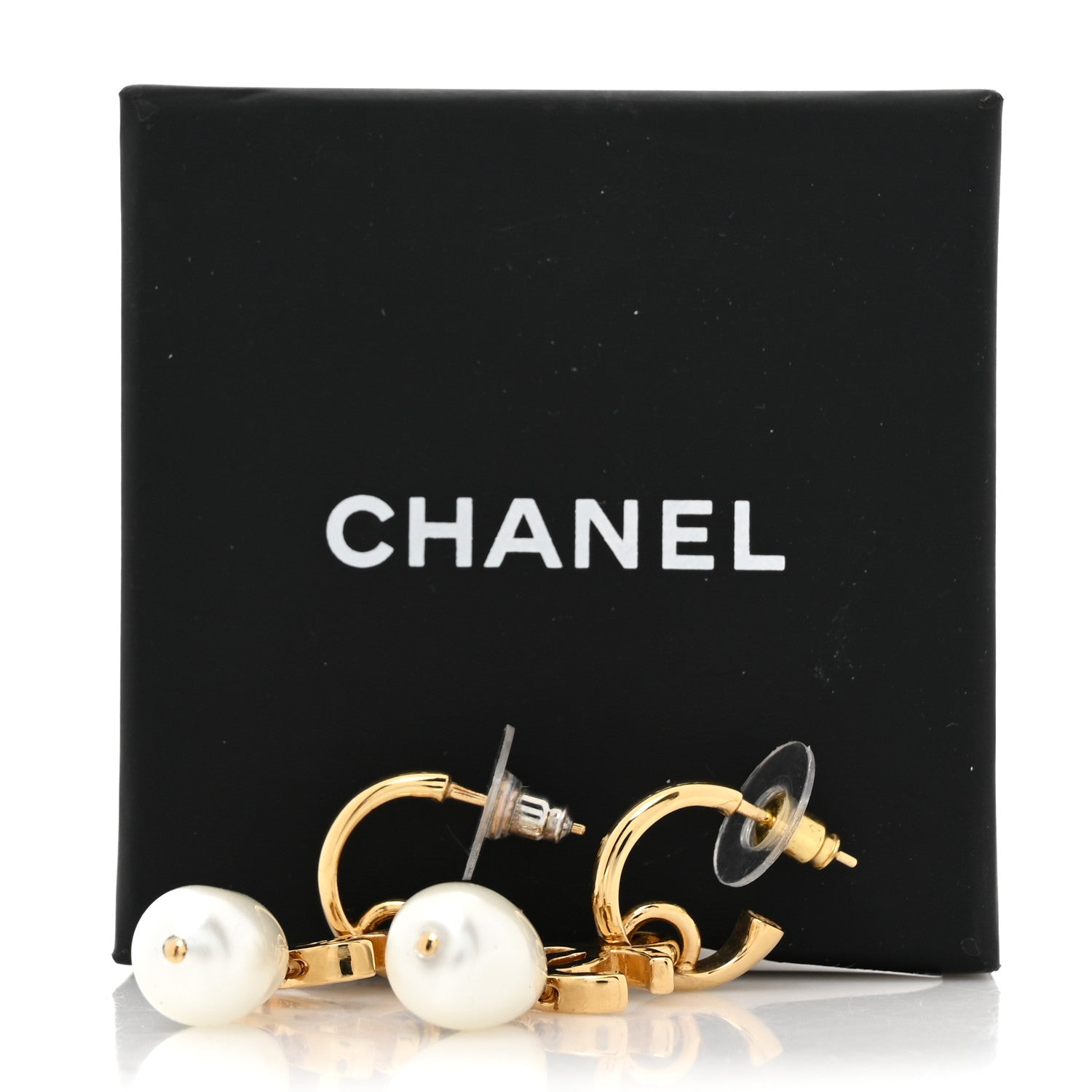 Chanel Pearl CC Hoop Drop Earrings  Gold Pearly White 5 of 5