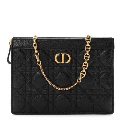 Christian Dior Calfskin Cannage Caro Zipped Pouch With Chain Black 1 of 10