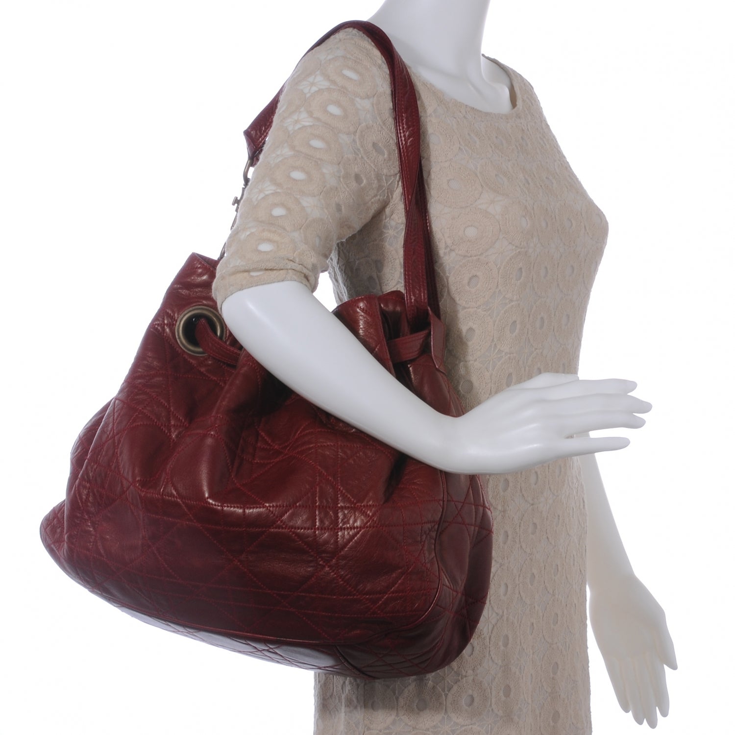 Christian Dior Lambskin Cannage Drawstring Bag Red 2 of 8