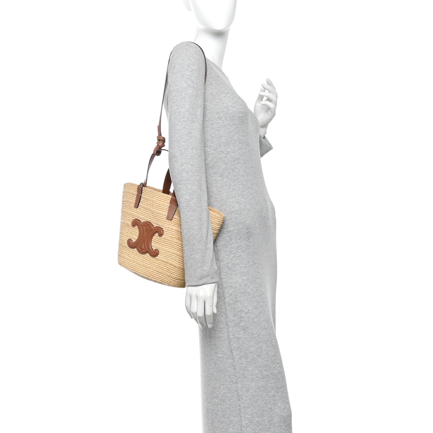 Raffia Calfskin Triomphe Teen Panier Tan