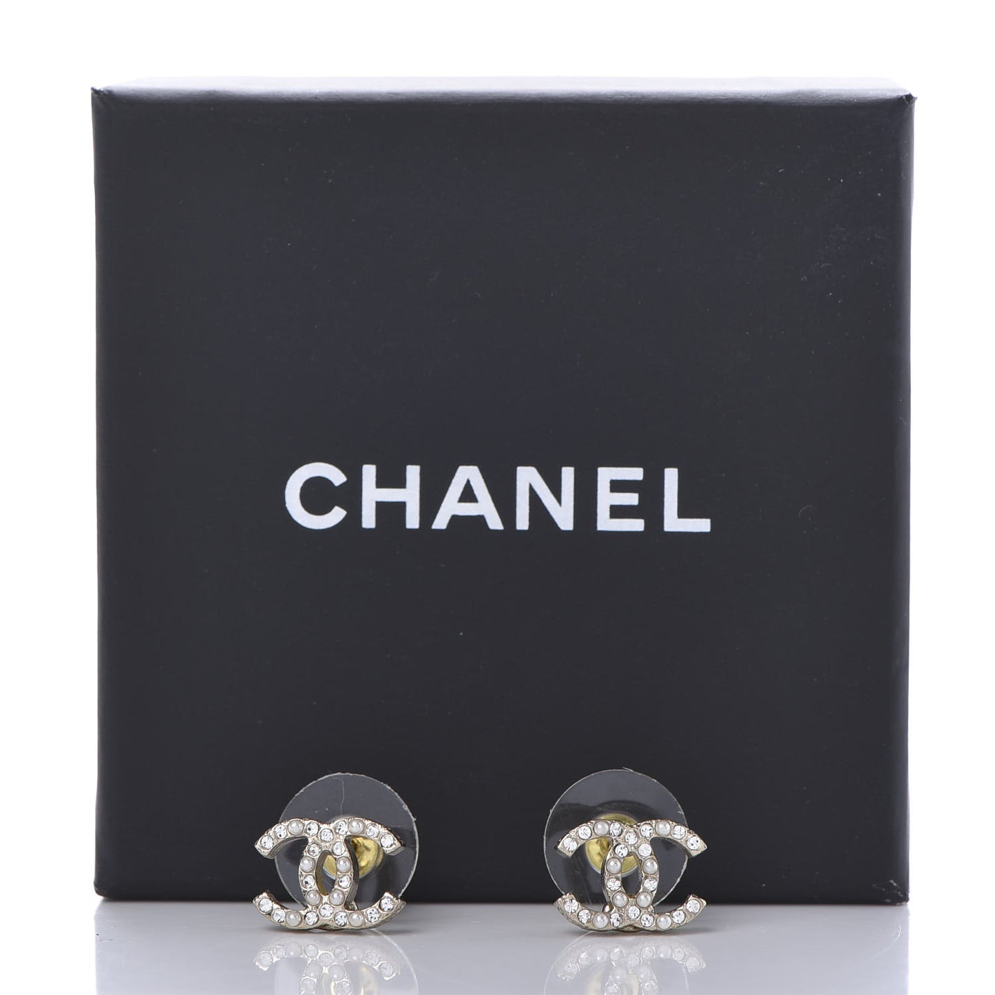 Pearl Crystal CC Charms Stud Earrings Light Gold