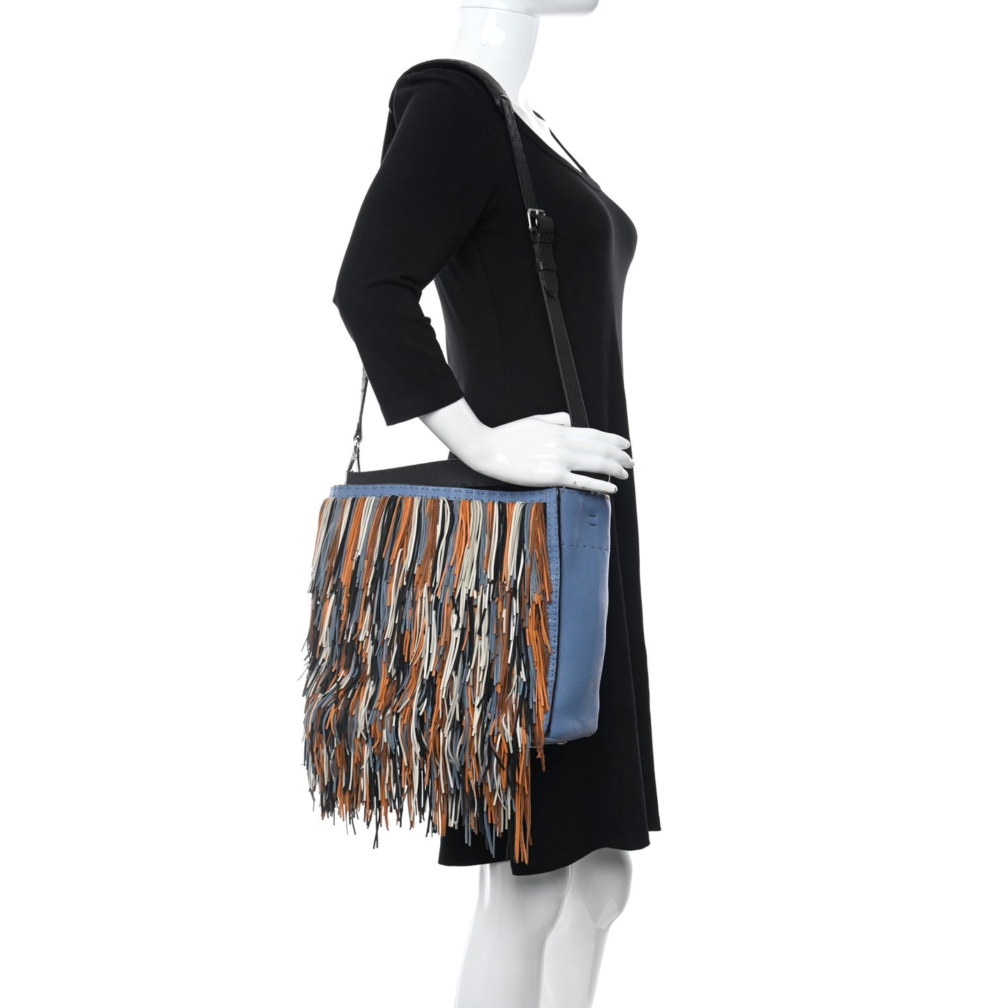 Nappa Romano Selleria Fringed Small Anna Bucket Bag Blue Cuoio