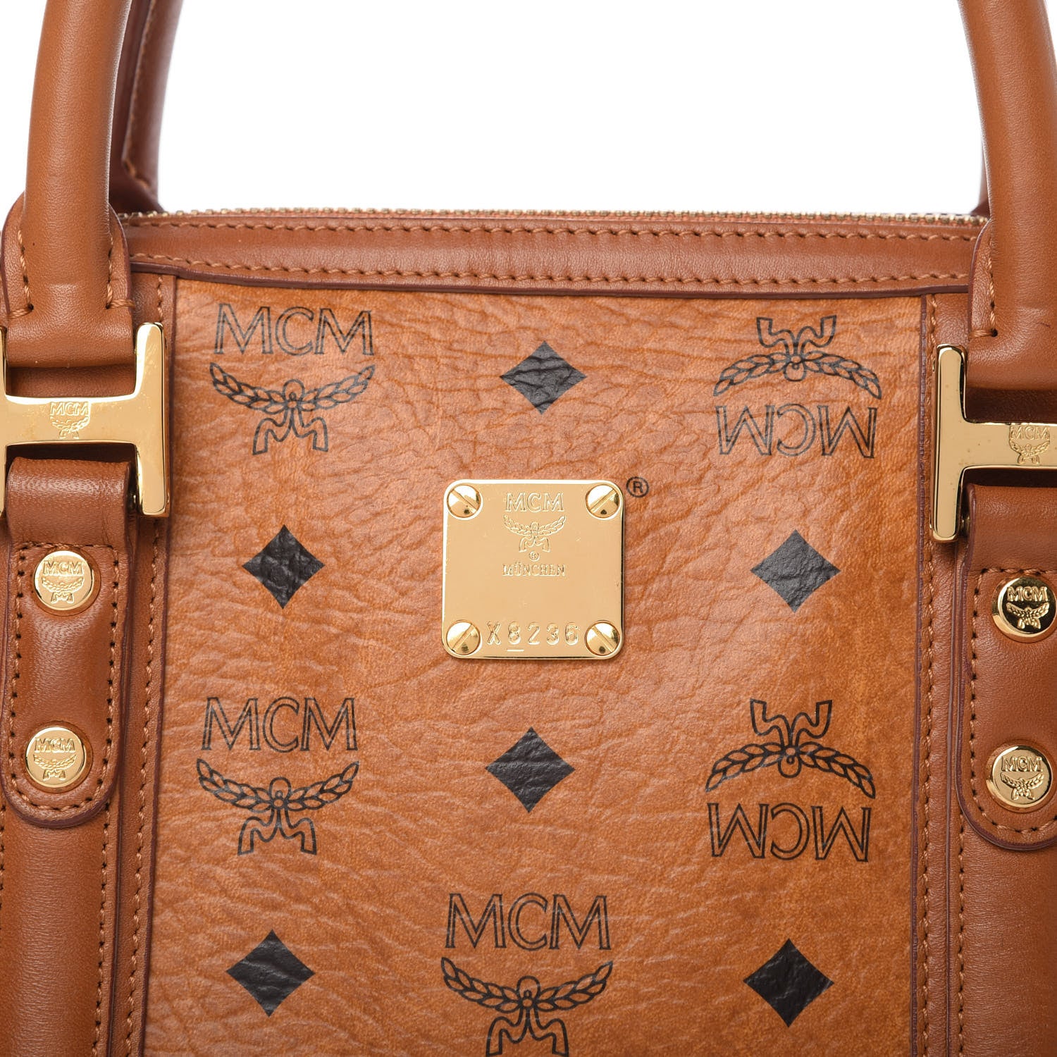 MCM Visetos Mini Boston Bag Cognac 10 of 13