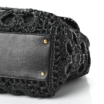 Dolce & Gabbana Calfskin Straw Crocheted Large Embroidered Laser Cut Miss Sicily Satchel Black 10 of 12