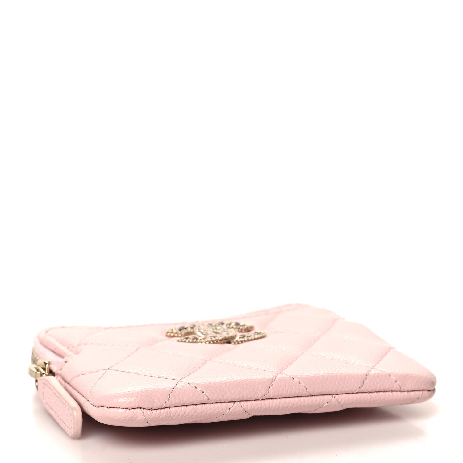 Chanel Caviar Quilted Crystal Zip Card Holder Wallet Light Pink 4 of 7