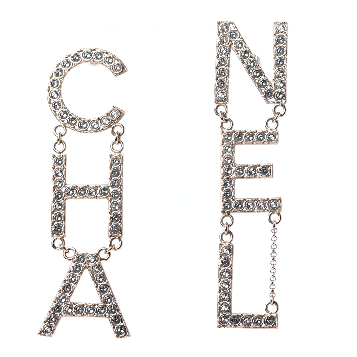 Crystal Cha-Nel Logo Drop Earrings Gold