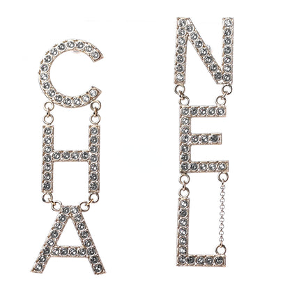 Chanel Crystal Cha-Nel Logo Drop Earrings Gold 1 of 5