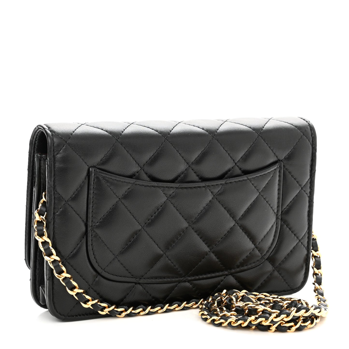 Lambskin Quilted Wallet On Chain WOC Black