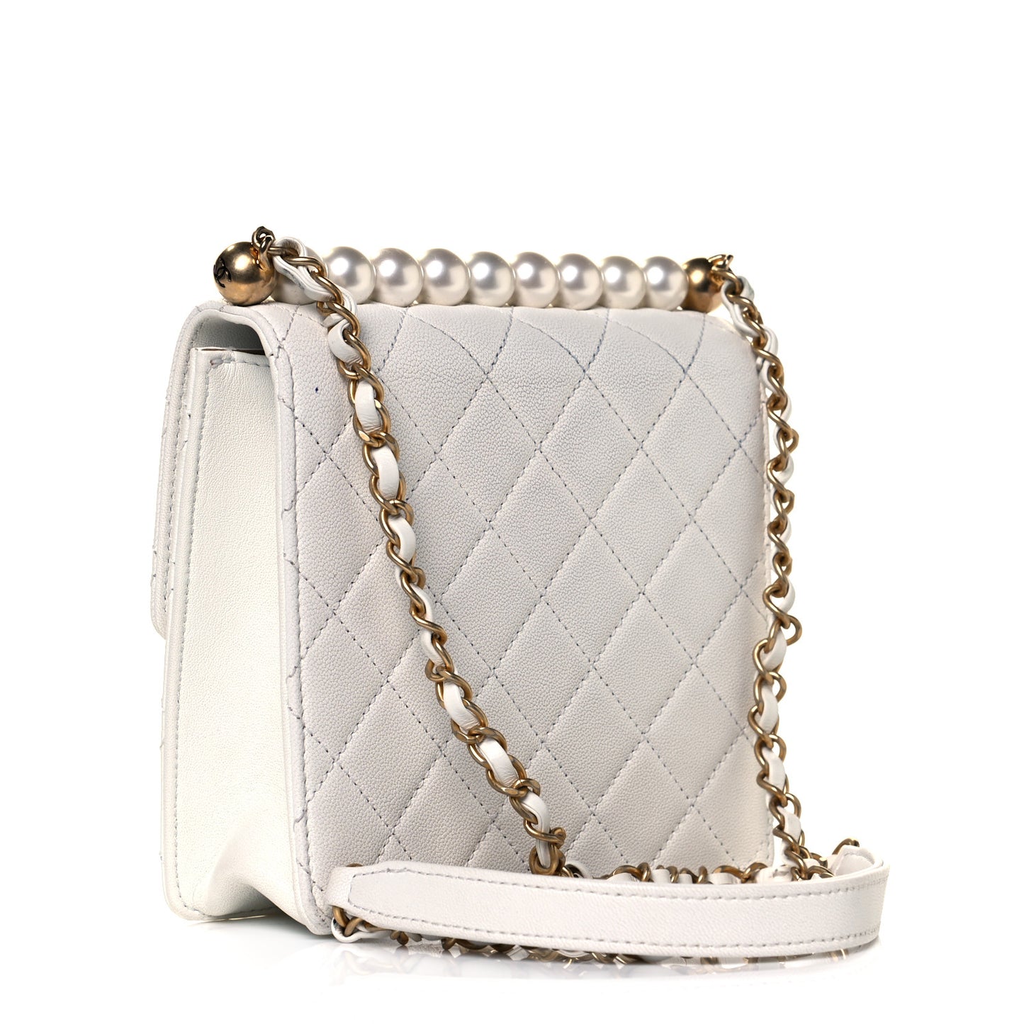 Lambskin Quilted Chic Pearls Flap White