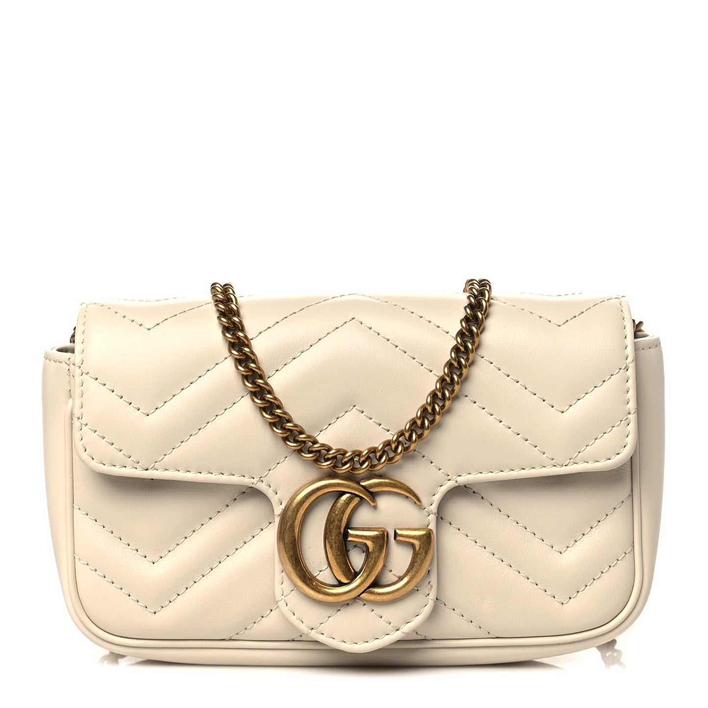Calfskin Matelasse Super Mini GG Marmont Shoulder Bag White