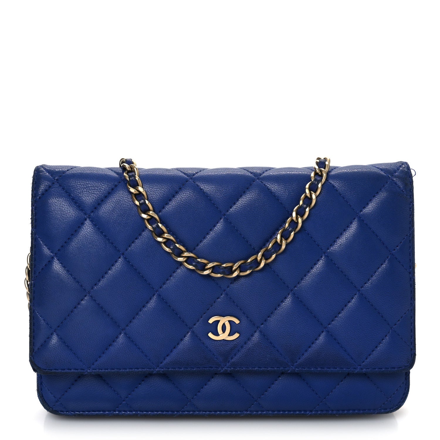 Chanel Lambskin Quilted Wallet On Chain WOC  Navy Blue 1 of 17