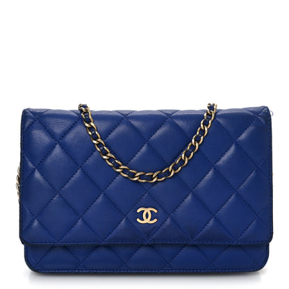 Chanel Lambskin Quilted Wallet On Chain WOC  Navy Blue 1 of 17