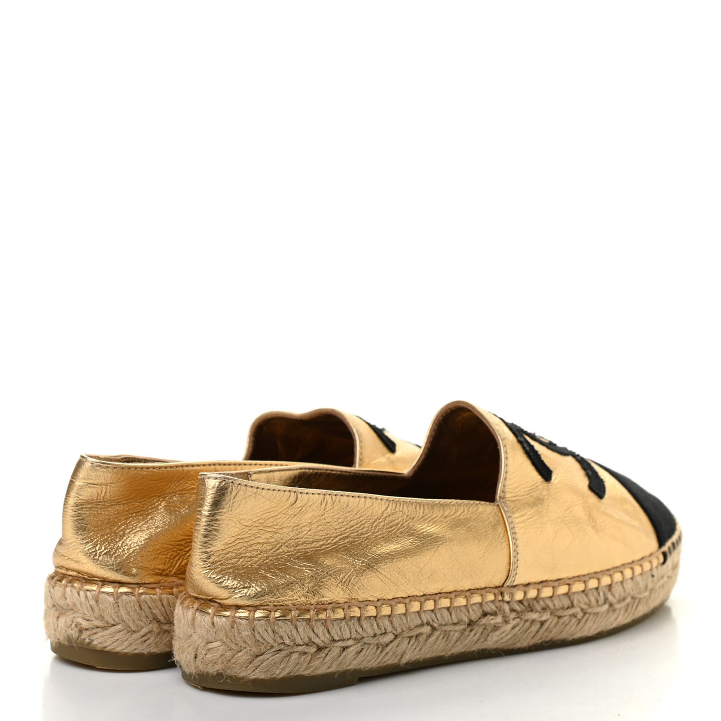 Laminated Lambskin Grosgrain CC Espadrilles 35 Gold Black