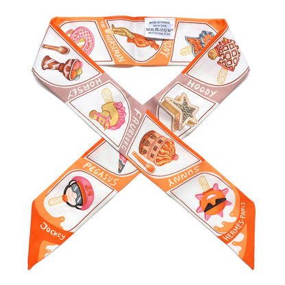 Hermes Silk Funny Ice Cream Twilly Orange Creme Beige 1 of 5
