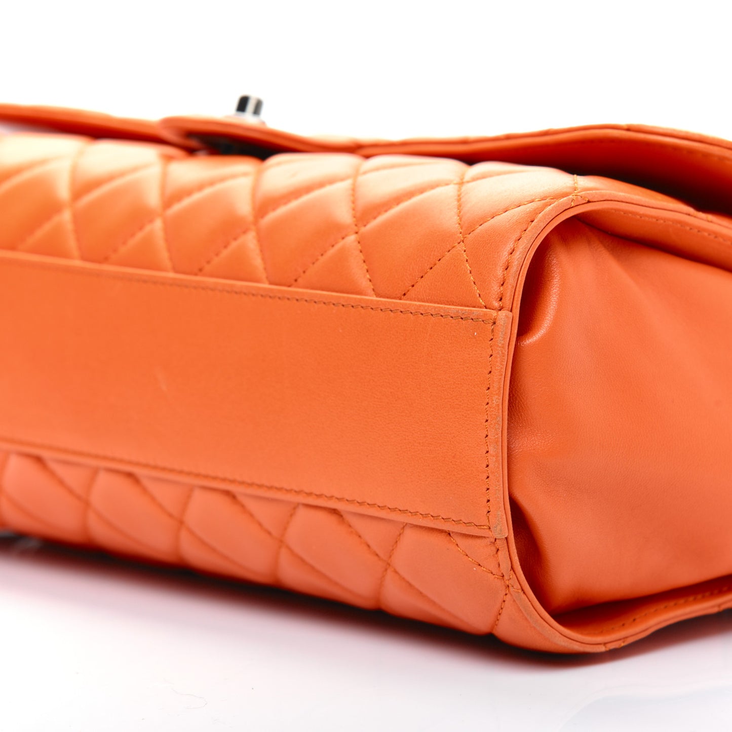 Lambskin Quilted Jumbo Grocery By Chanel Drawstring Shopping Bag Orange